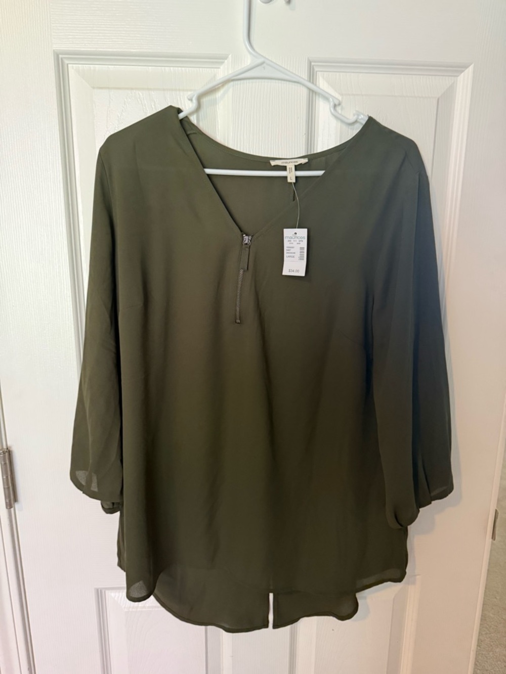 Maurices Olive Green V-Neck Zip Blouse